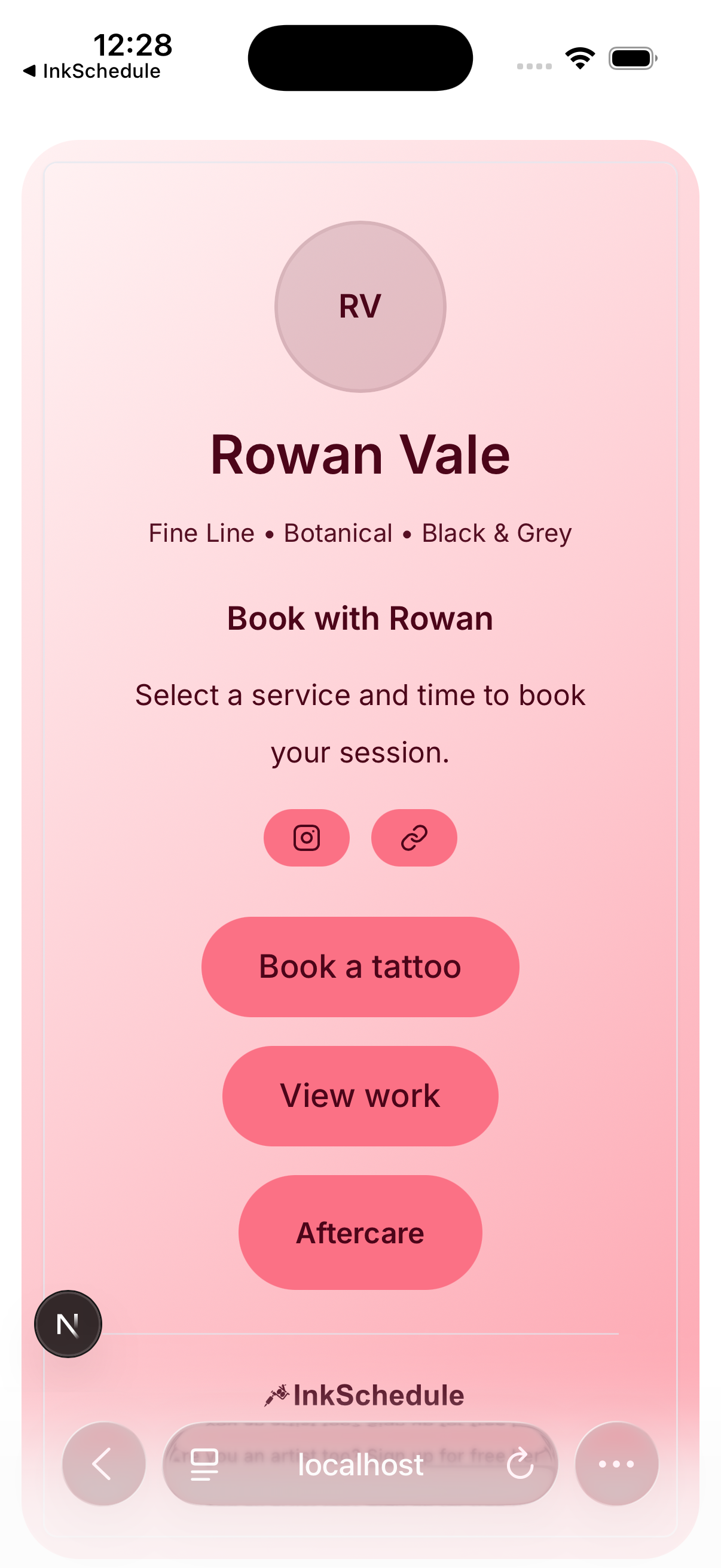 InkSchedule customizable tattoo artist booking page
